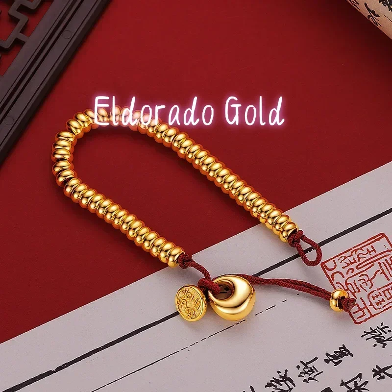 

Eldorado Gold New9999 24K Real Gold Ladies Glossy Peace and Joy Coiled Red Rope Bracelet Hot Simple Women's Temperament Jewelry
