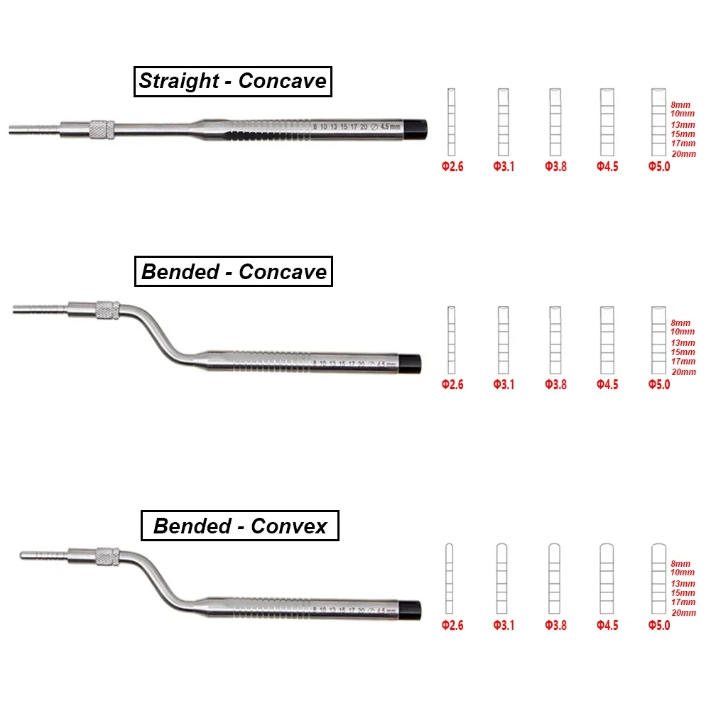 5Pcs Maxillary Sinus Lift Mandibular Bone Extruder Concave Convex Tips Pro Dental Implant Osteotome Instrument Set Dentistry Lab