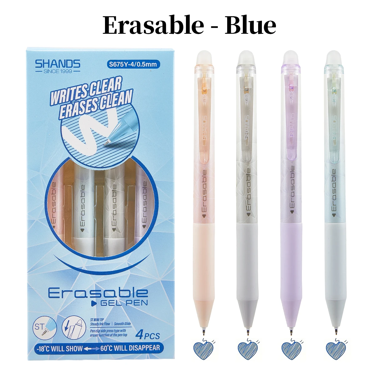 

Erasable Pen 0.5mm, Black & Blue Gel Ink, Fast Drying, Comfort Grip Writing Pen, Ideal for School, Office, Exams, Student & Arti