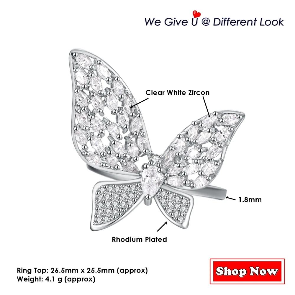 DreamCarnival1989 New Elegant Fashion Ring for Women Beautiful Butterfly Rhodium Plated Zircon Ins Loved Wedding Jewelry WA12010