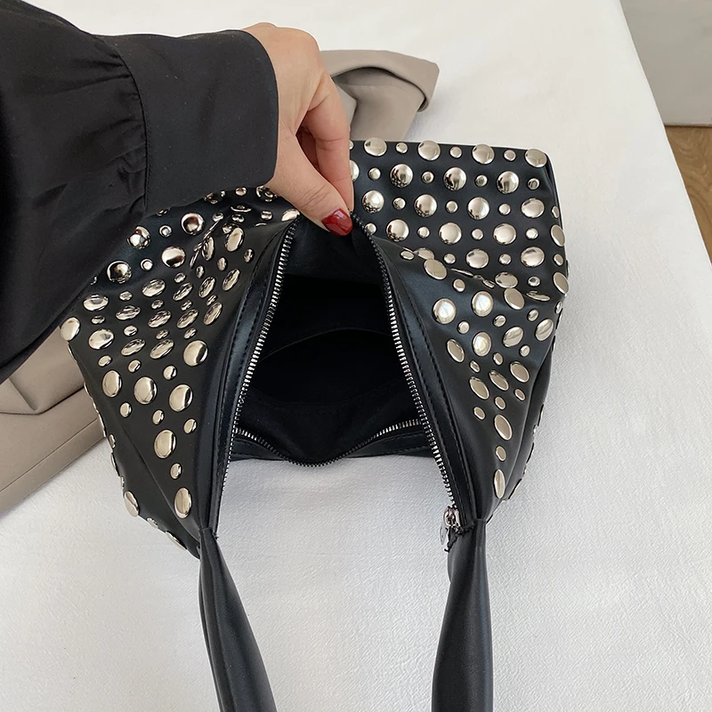 Hobo Shoulder Bags for Women 2026 New High-quality PU Leather Handbag Luxury Brand Designer Rivet Bolsos Underarm Commute Bag