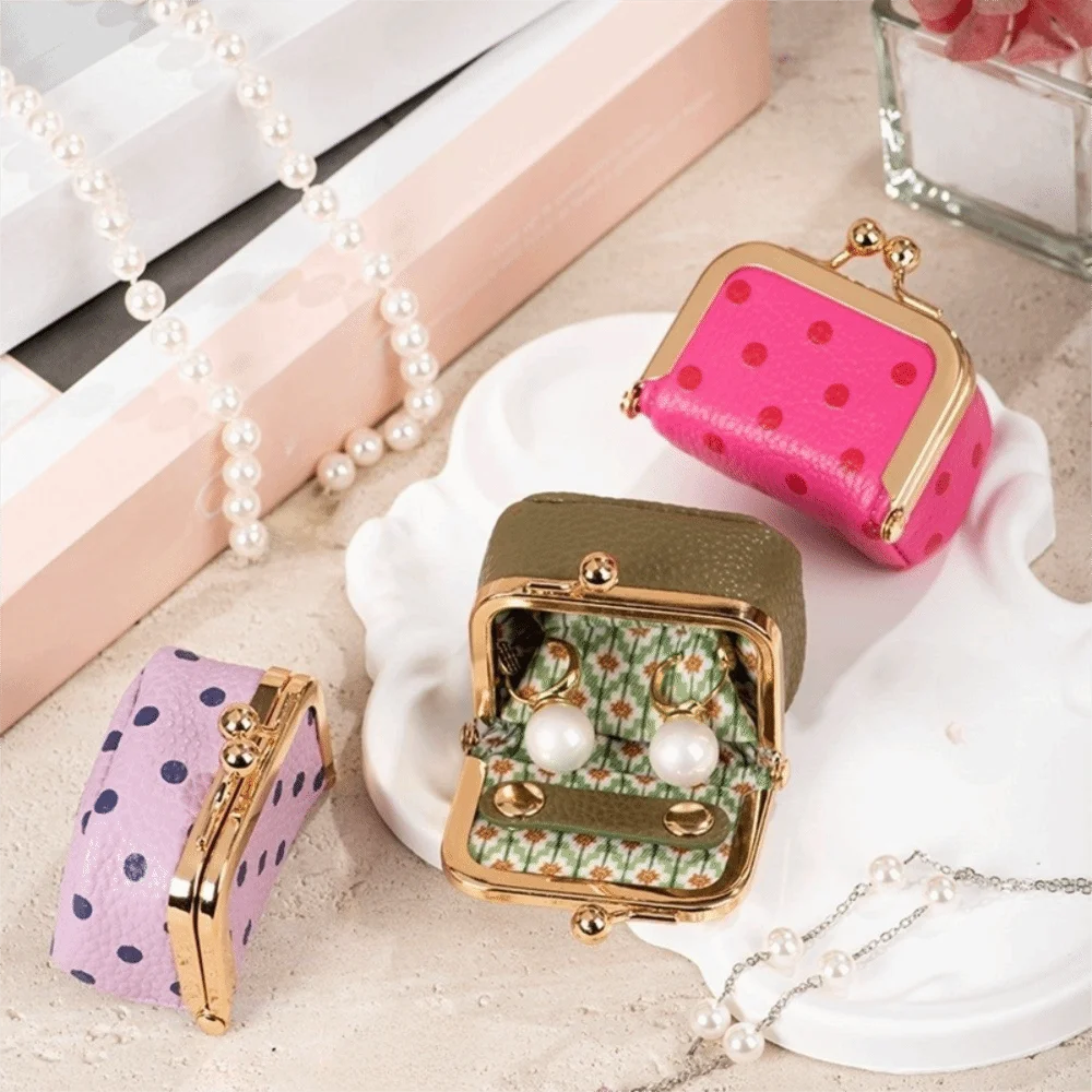 Exquisite Polka Dot Kiss Lock Münzbörse Mini Quadratische Ledertasche PU-Leder Einfarbige Kleine Tasche für Schlüssel Lippenstifte