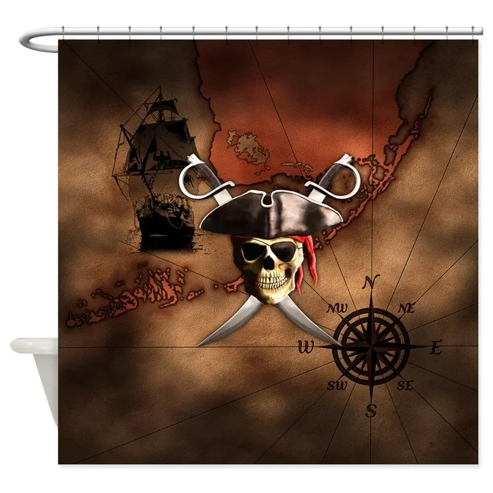 Bathroom Pirate Map Decorative Fabric Shower Curtain