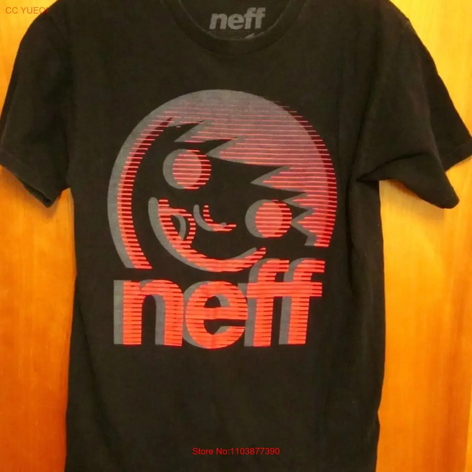Camiseta NEFF pequeña con logo 3D, para skateboarding, surf, snowboard, estilo vintage, lavada, versátil, ligeramente a la moda.