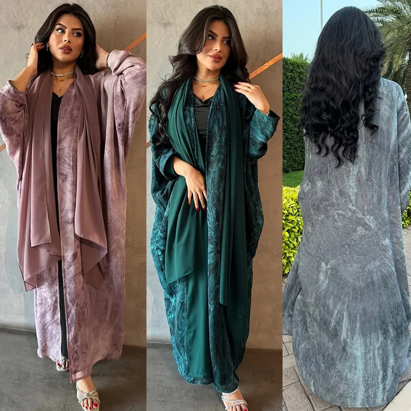 Middle East Muslim 2026 Fashion Women's Elegant Casual Trendy Daily Modest Printed Long Sleeve Abaya Female Clothes Headscarf