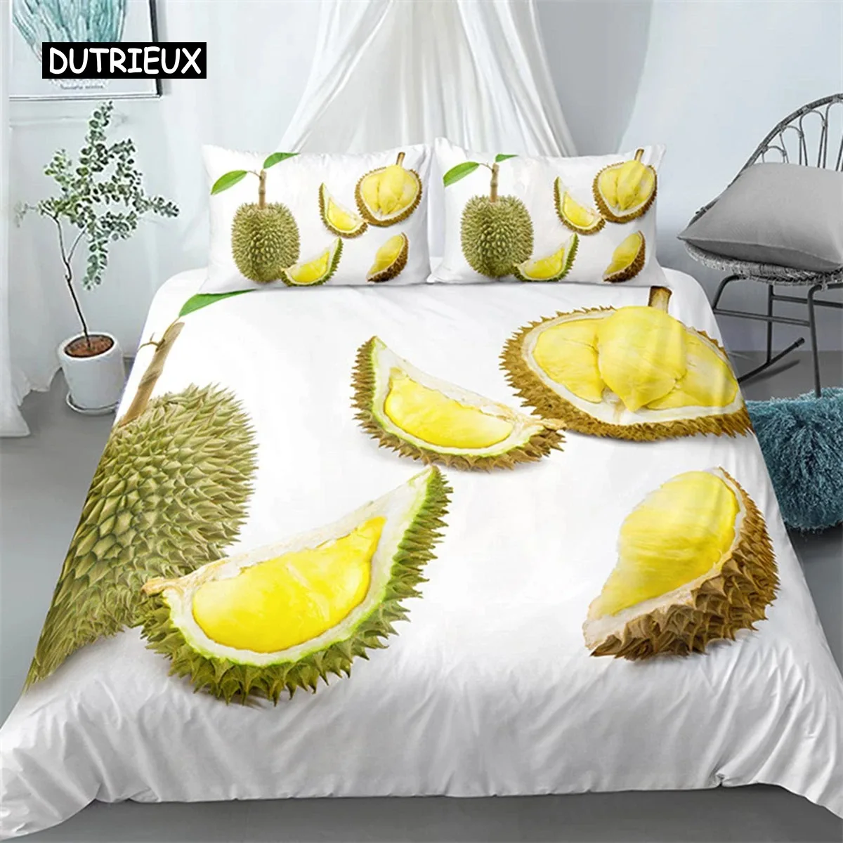 Tropical Fruit Durian Duvet Cover Microfiber Bedding Set 3D Print Quilt Cover With Pillowcases King For Teen Adult Bedroom Decor