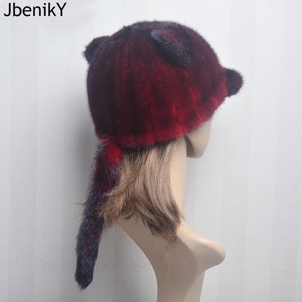 Fashion Women Winter Vintage Docker Cap Brimless Hat Breathable Beanie Hat Real Mink Fur Literary Landlord Hat Women Hip Hop Hat