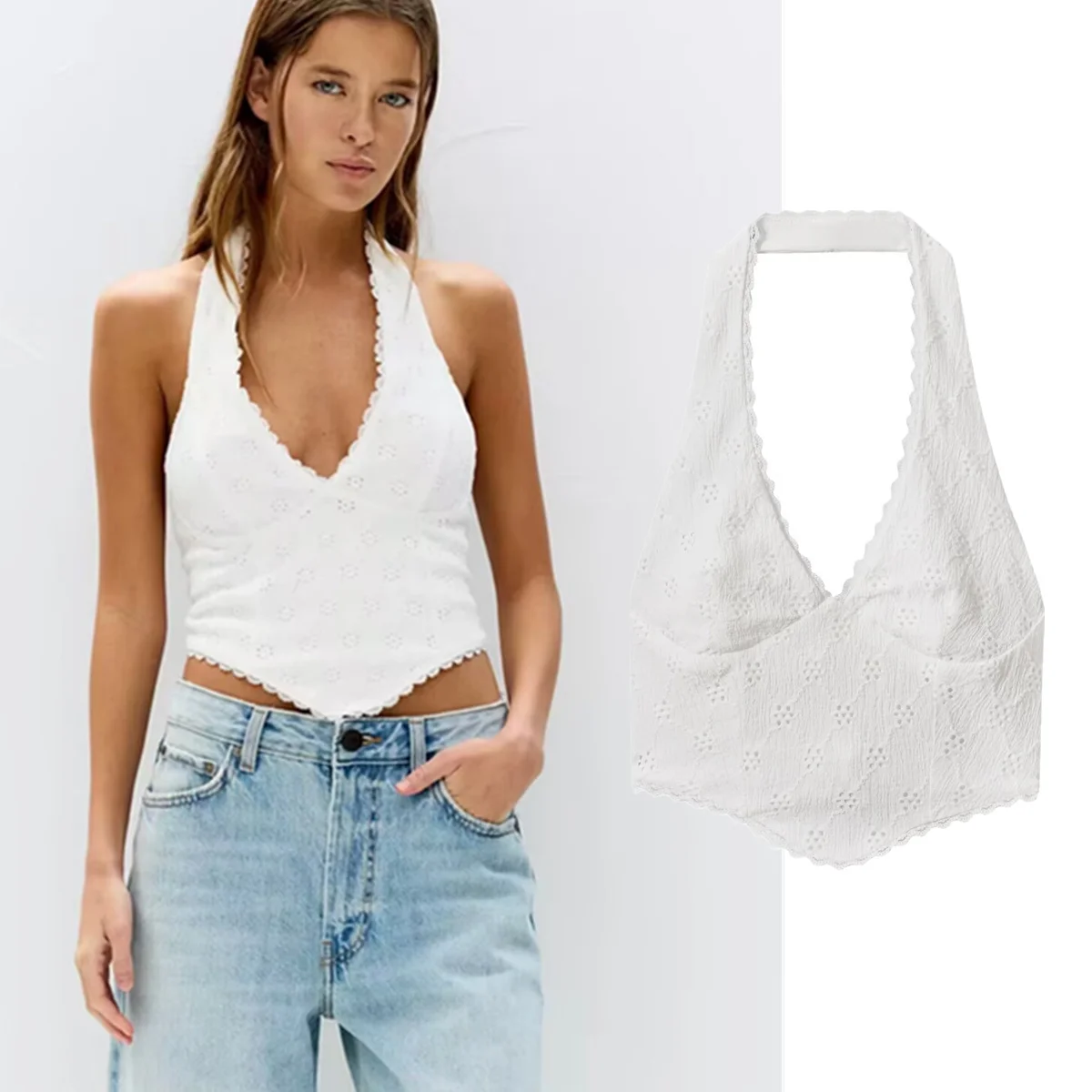 

Jenny&Dave Summer T-shirt Women Fashion Girls Ins Blogger Lace Halter Tank Tops T-shirt Woman Clothes Female Clothing Camisole