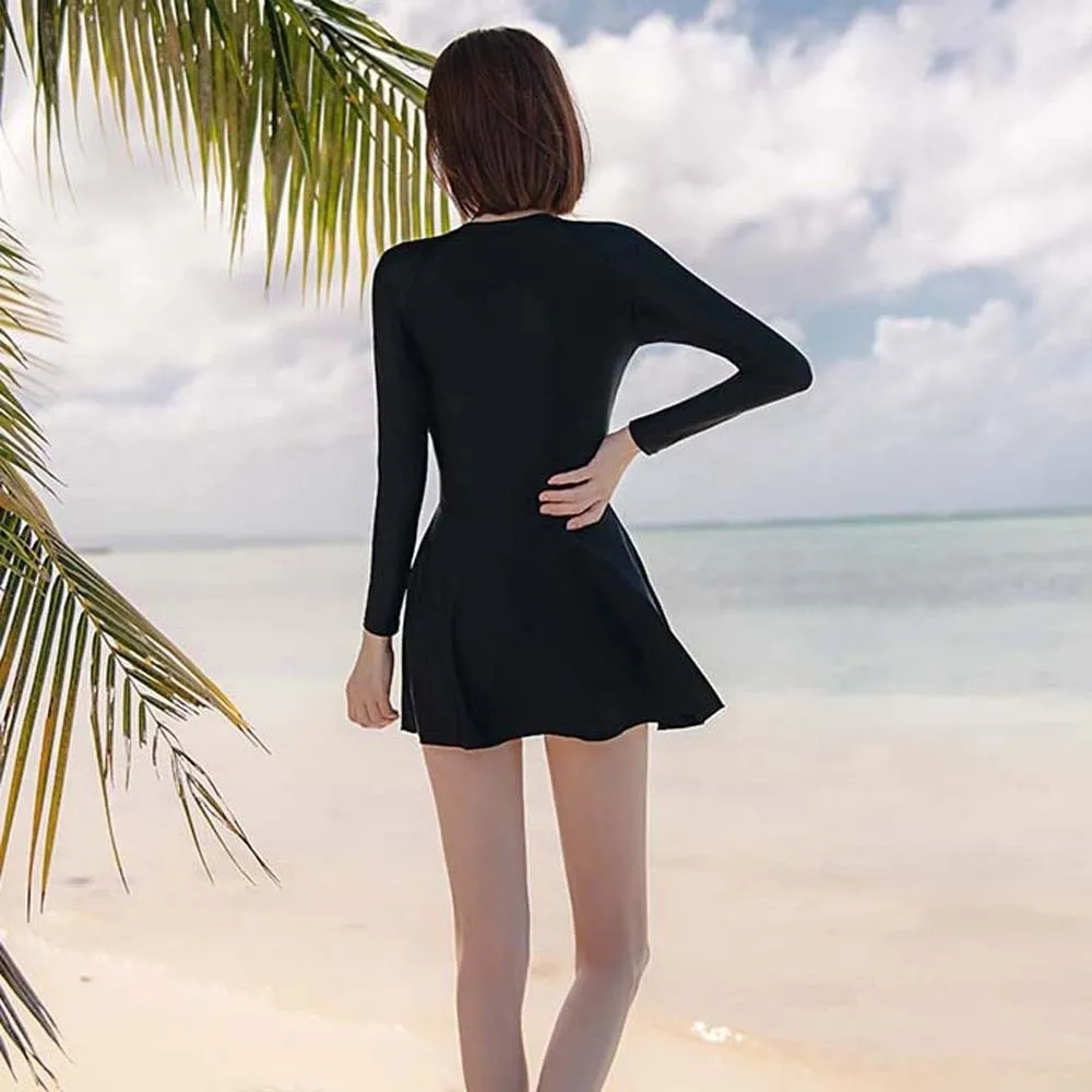 3pcs Beachwear Long Sleeve Swimsuit Tights Bikini Sun Protection Women Bathing Suit Black Smooth Swim Dress with Pants Surfing