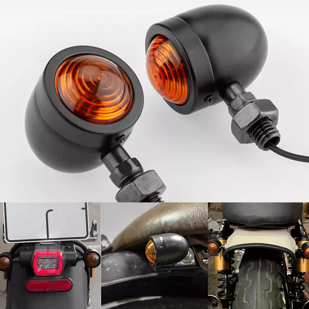 For Cruiser Bobber Sportster Cafe Racer 12V Retro Metal Blinkers Single Wire Clignotant Universal Motorbike Turn Signal Lights