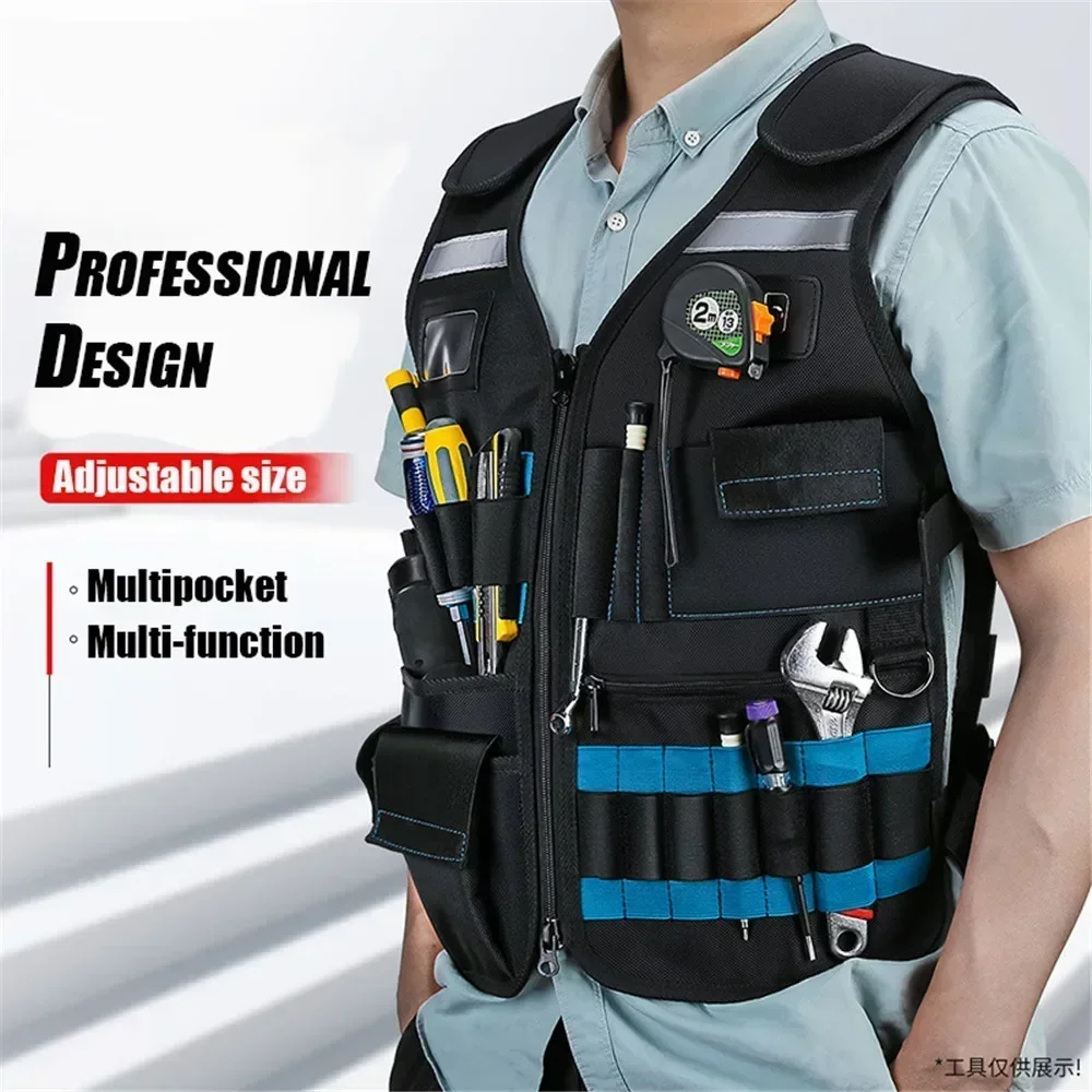 New Tool Vest Multi-pocket Ground Breathable for Electrician Carpenters Thickene Work High Above with Tool Organizer