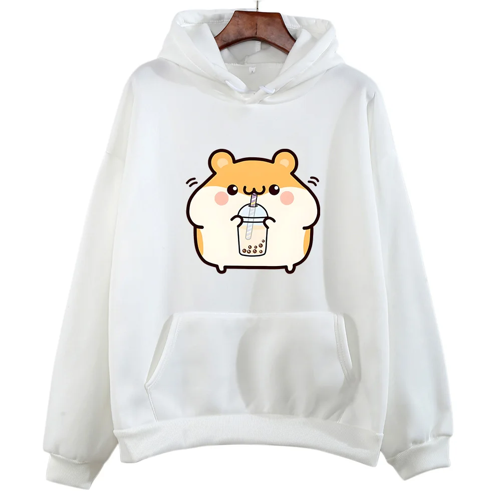 Boba Tea Hamster Felpa carina Felpa con cappuccio grafica cartoon femminile Tuta casual con cappuccio Abbigliamento invernale da donna pullover