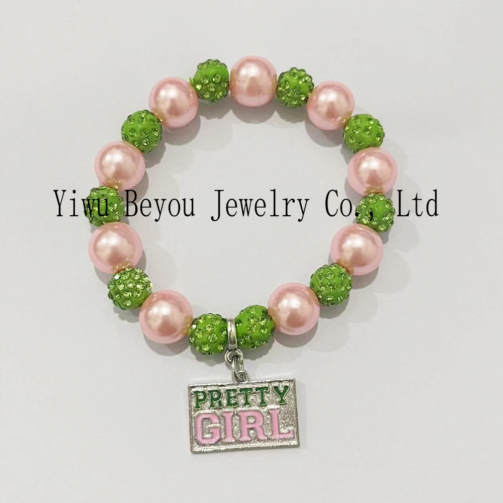 Pink & Green Pretty Girl Charm Elastic Bracelet