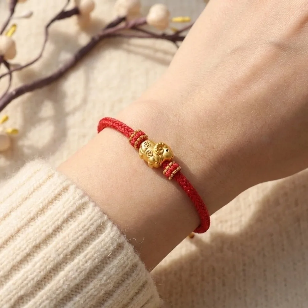 Chic Braided Zodiac Goat Bracelet Gold Plated Adjustable Red String Hand Chain Lightweight Sliding Lucky Bracelet Gift