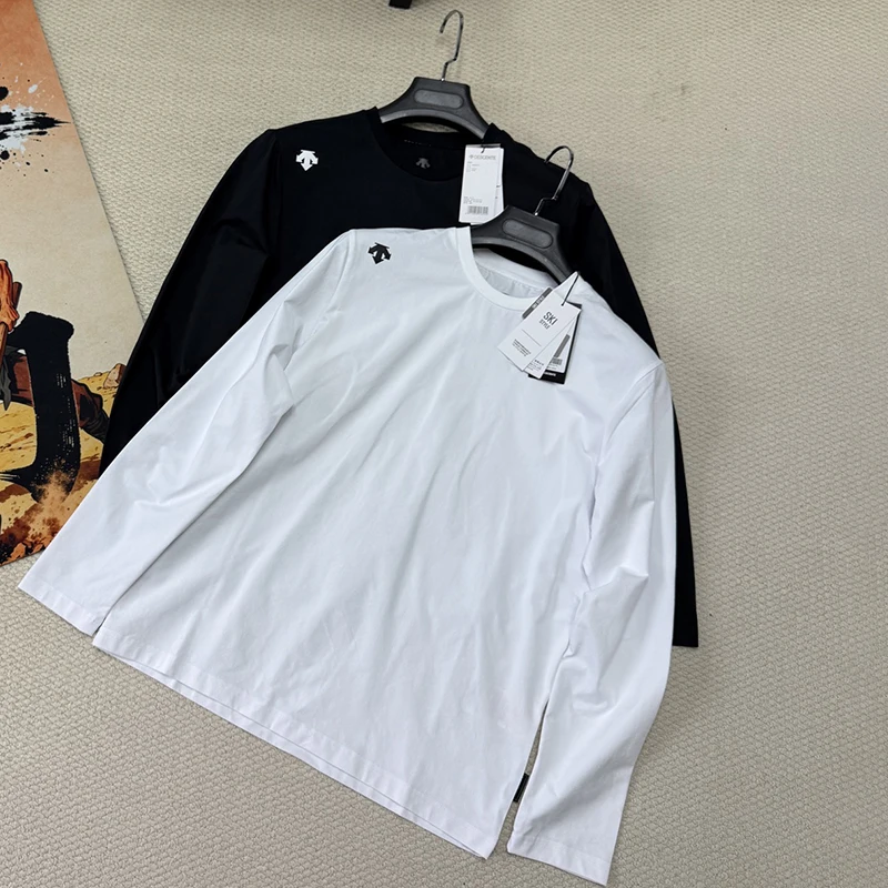 Same style for men and women Casual solid color sports tops round neck long-sleeved tops 2026 autumn fashion new style DESCENTE