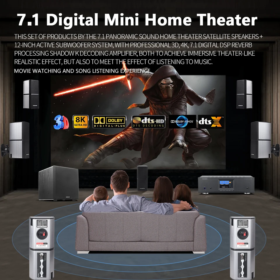7.1DTS Mini Satellite Home Theater Sound System BT HD Digital