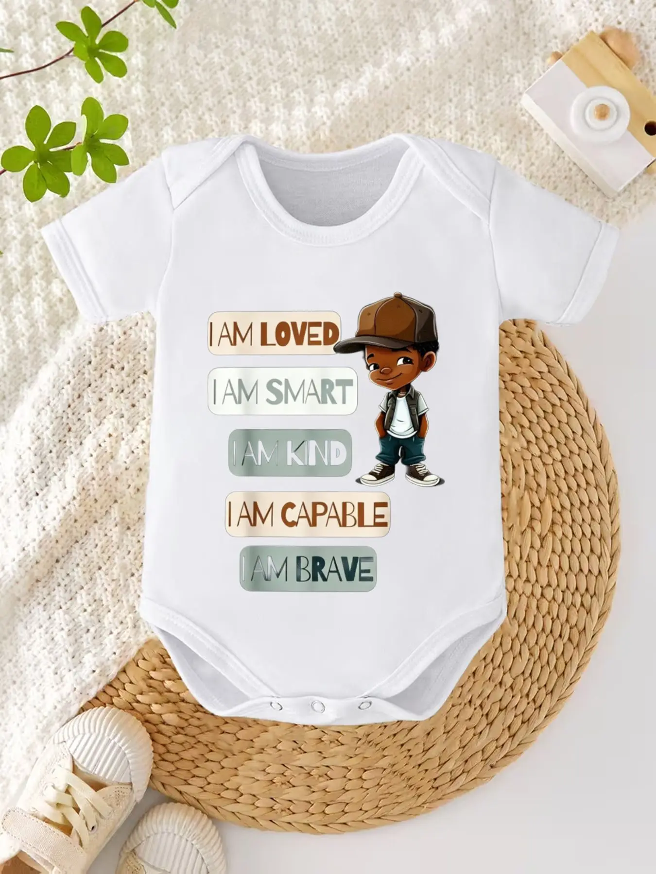 Combinaison pour bébé avec imprimé d'affirmations, barboteuse pour garçon, combinaison douce et respirante pour nourrisson, tenue confortable pour nouveau-né, cadeaux pour bébé