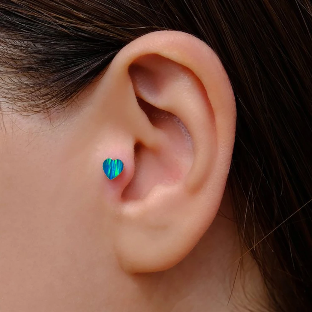 1PC Titanium Glitter Film Opal Star Heart Moon Top and Dermal Base Internal Threaded Buried Bone Nail Body Piercing Jewelry