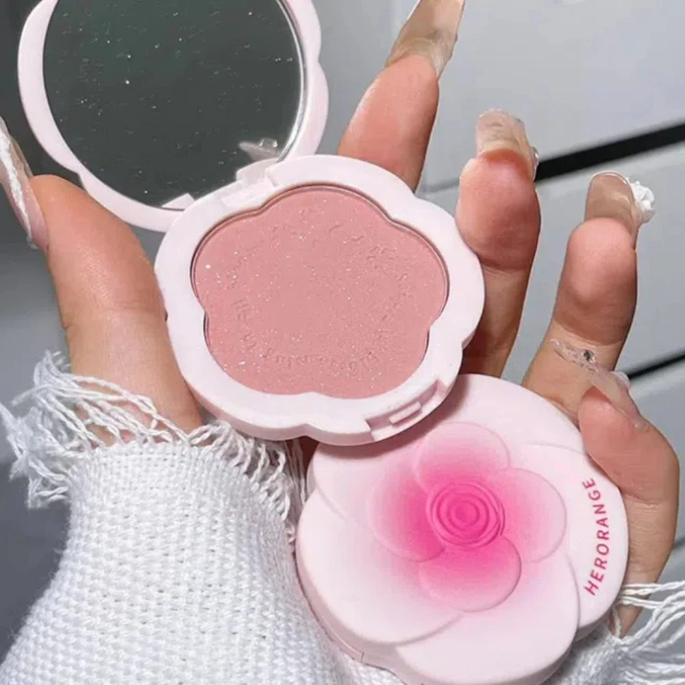 Monochrome Flower Blusher Shimmer Powder Natural Cheek Tint Brighten Waterproof Matte Face Blush Contouring Eyeshadow Cosmetics