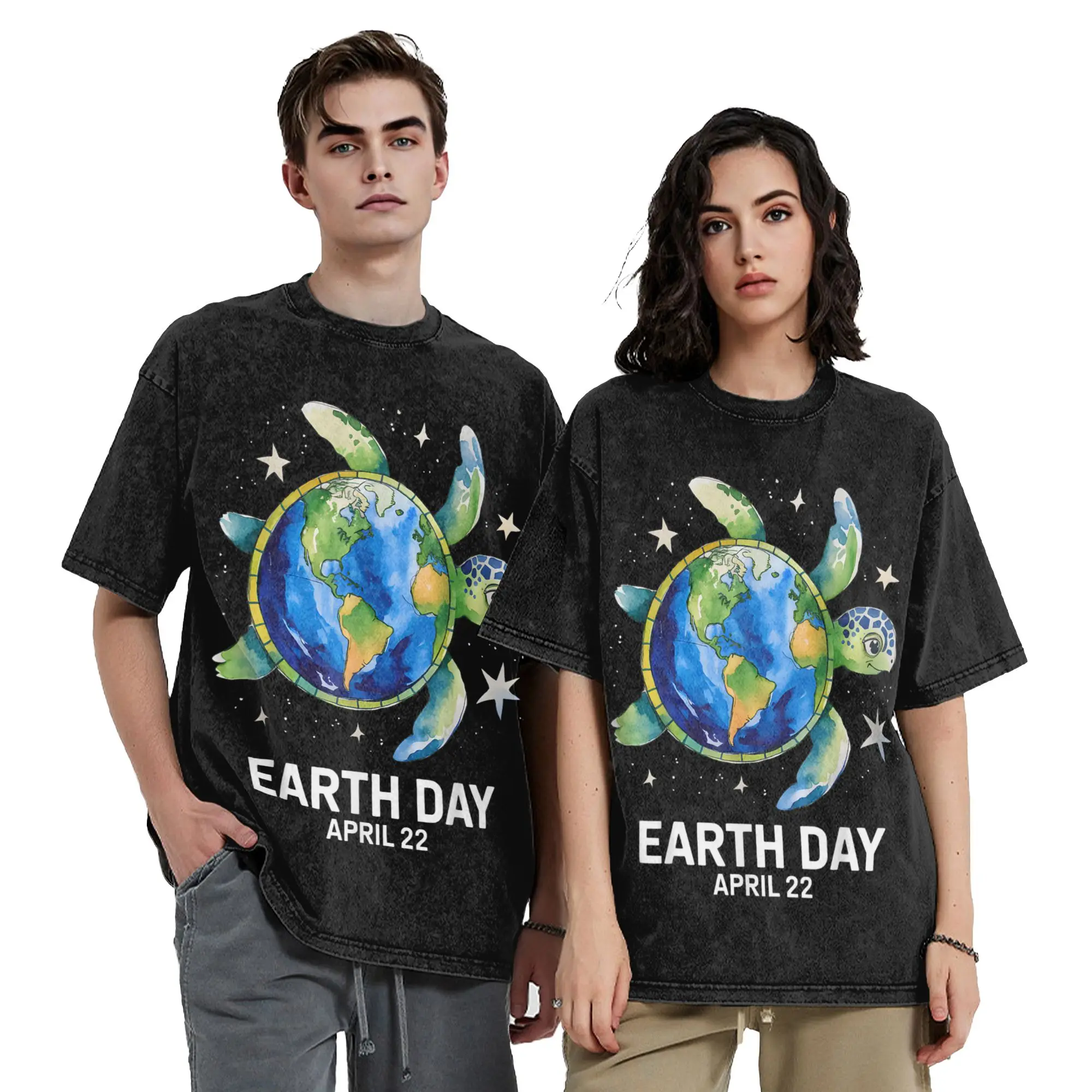Earth Day 2026 Restore Earth Sea Turtle Art Save the Planet Washed T Shirt Streetwear T-Shirt  Tees for Men Women Short Sleeve