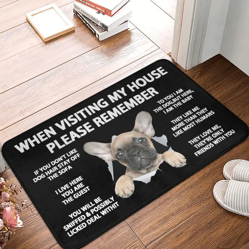 Bonita alfombra para puerta delantera de Bulldog Francés, antideslizante, impermeable para exteriores, felpudo para perro Frenchie, alfombra para entrada de sala de estar