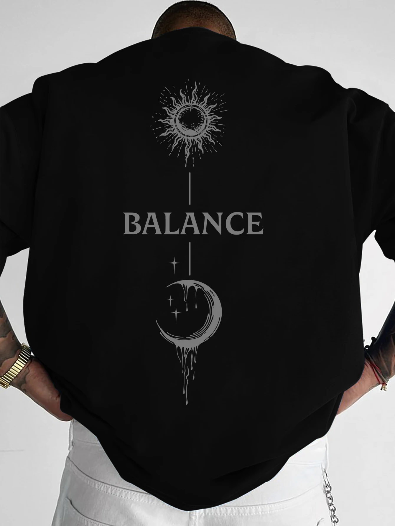 Men's Oversized Balance Sun Moon Print T-shirt, Mystic Streetwear Tee, Casual Loose Fit Tops S-XXL