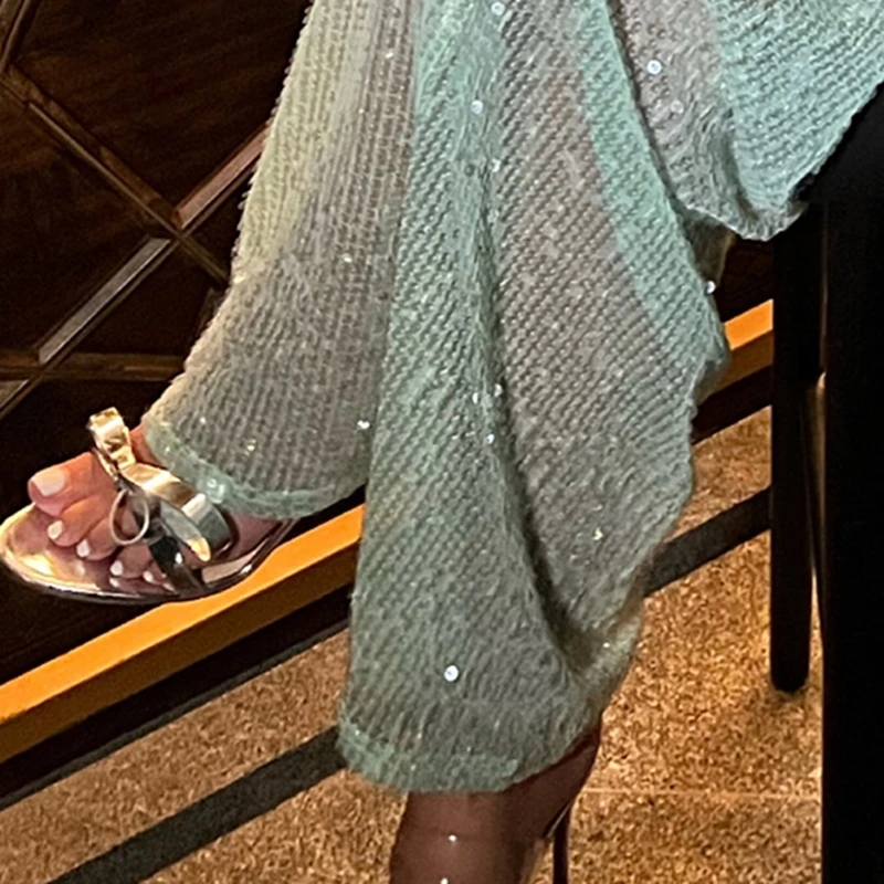 Women Sequin Sheer Skirt Sparkly See Through Long Bodycon Skirt Casual And Elegant Style Suitable For Beach Club Vacation