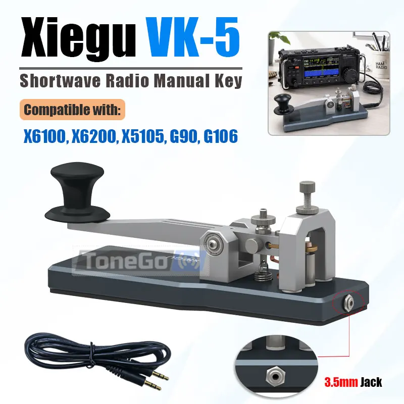 Xiegu VK-5 Shortwave Manual CW Electric Key Aluminum Alloy Base Morse Code Radio Transmission Key With 3.5mm Connection Cable
