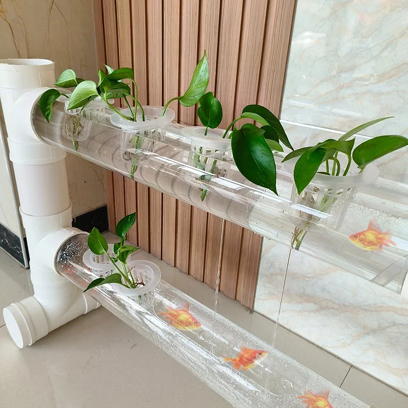 Transparent tube fish rack Multi-layer three-dimensional hydroponic flower stand Kindergarten flowing water toy fish tank