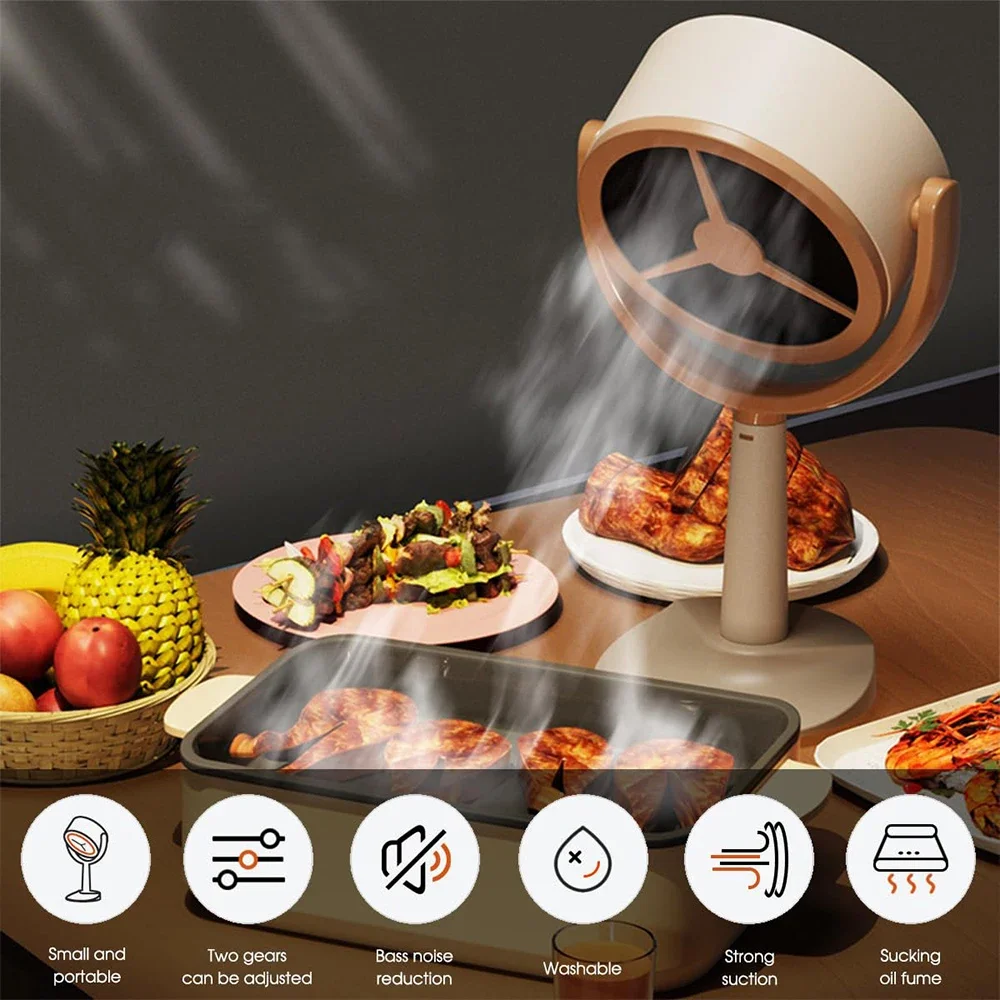 Desktop Range Hood Extractor Exhaust Portable USB Charging Small Cooker Hood Adjustable Angle for Indoor BBQ Hot Pot