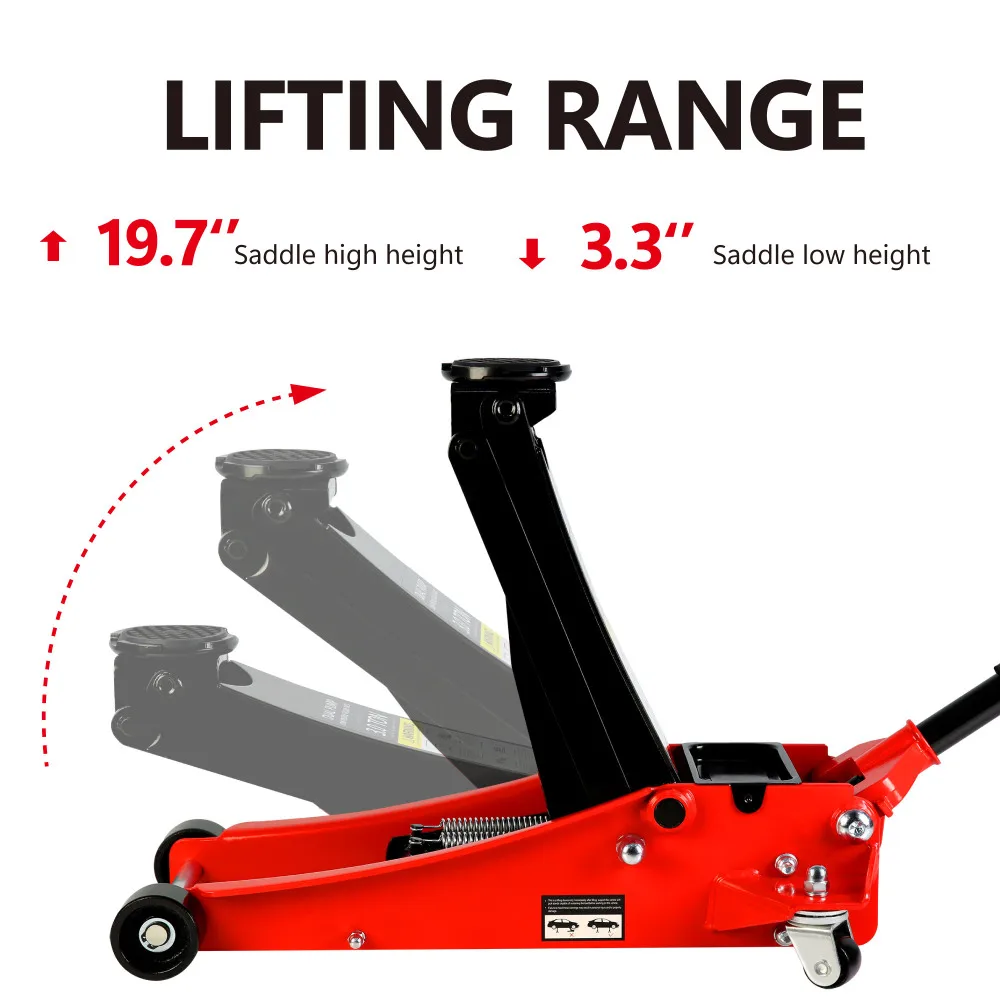 3t Low Profile Jack, Red and Black, Ultra Low Floor Jack with Dual Pistons Quick Lift Pump, Car Jack Hydraulic AutoLifts