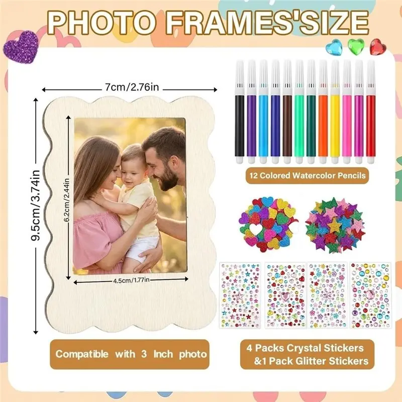 B84B-DIY Wooden Picture Frames With Color Pen And Stickers Unfinished DIY Magnetic Photo Frames Fridge Photo Decor 10 Pack