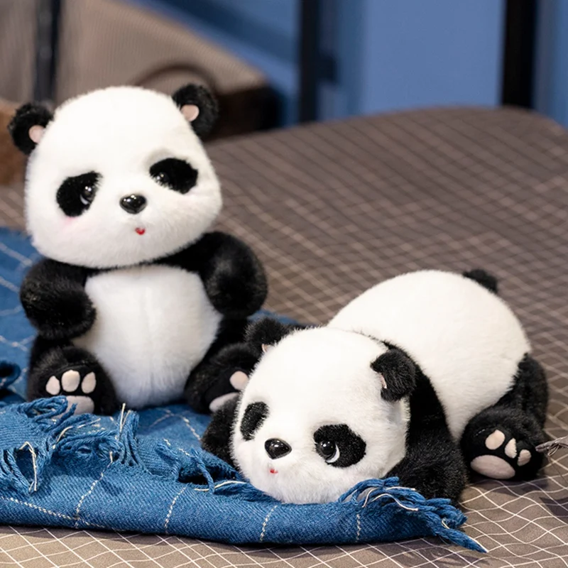 

Simulation Kawaii 23cm Fluffy Panda Dolls Baby Kids Appease Peluche Plush Animals Lying&Sitting Panda Bear Toys For Kids Present