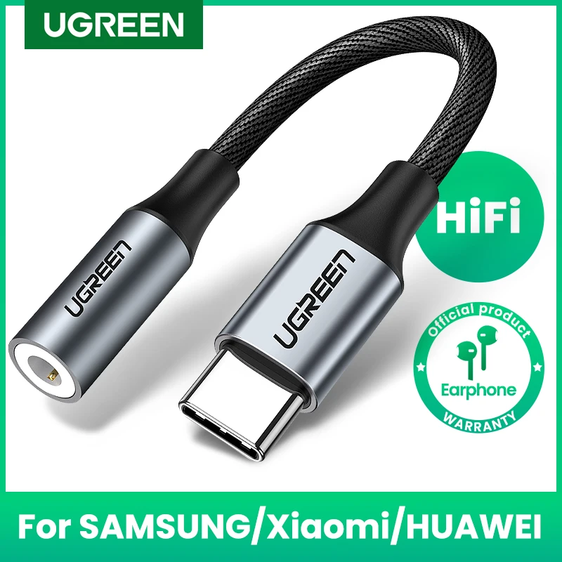 UGREEN-USB 타입 C ~ 3.5mm 이어폰 USB C 케이블, 오디오 케이블, 3.5 헤드폰 어댑터, 샤오미 Mi10, 화웨이 P30, 원플러스 9 용