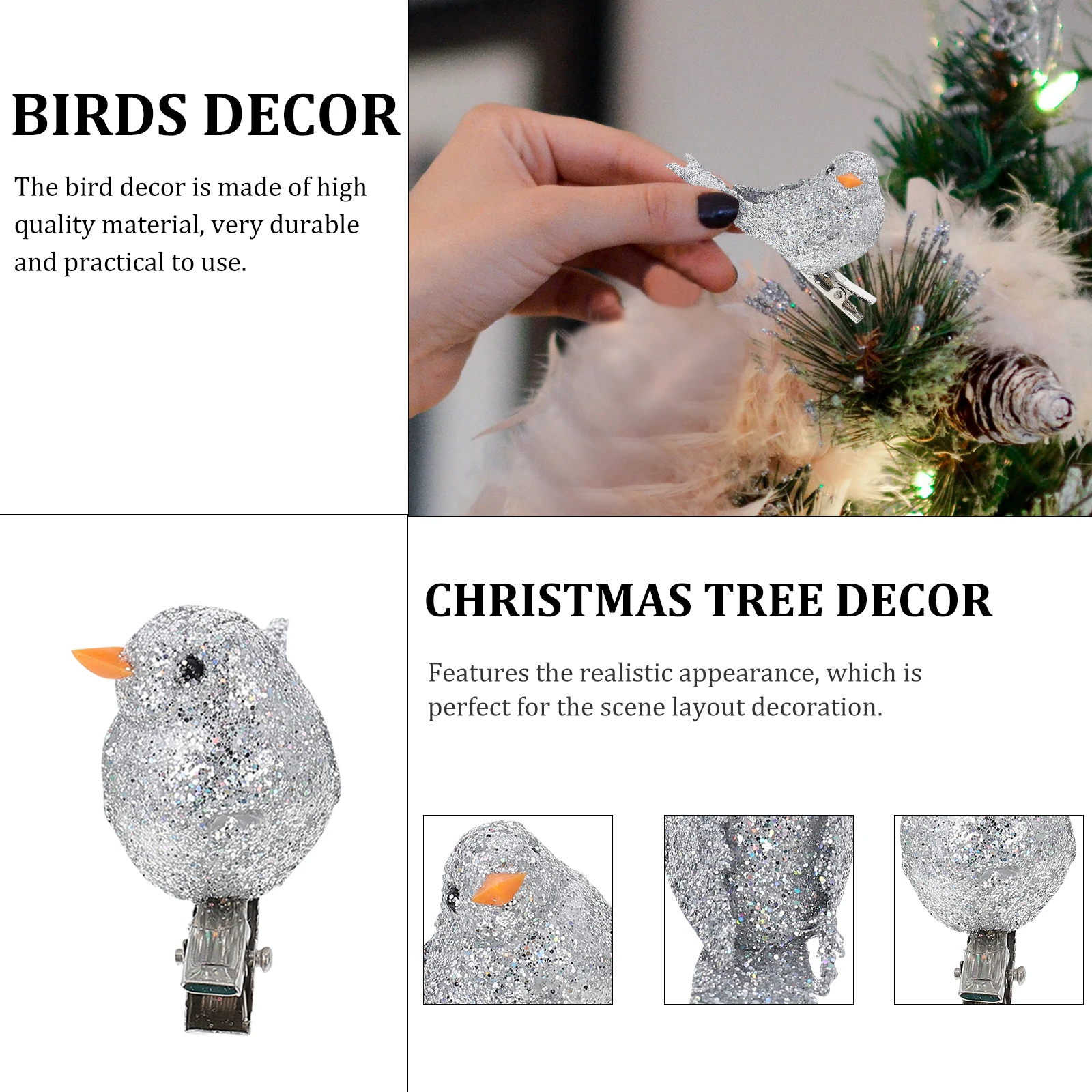 

12PCS Christmas Christmas Scene Adornment Bird Decorations Exquisite nament for Tree Wreath Scene Xmas Creative Festive