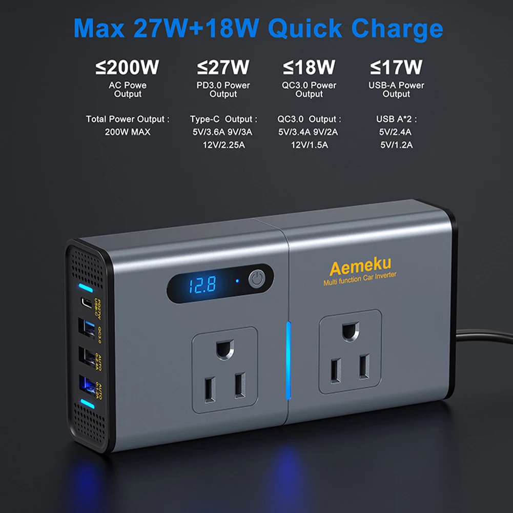 سيارة العاكس تيار مستمر 12 فولت إلى التيار المتناوب 110 فولت 220 فولت محول السيارات نوع-C USB شحن سريع شاحن الاتحاد الأوروبي الولايات المتحدة المقبس سيارة العاكس محول الطاقة