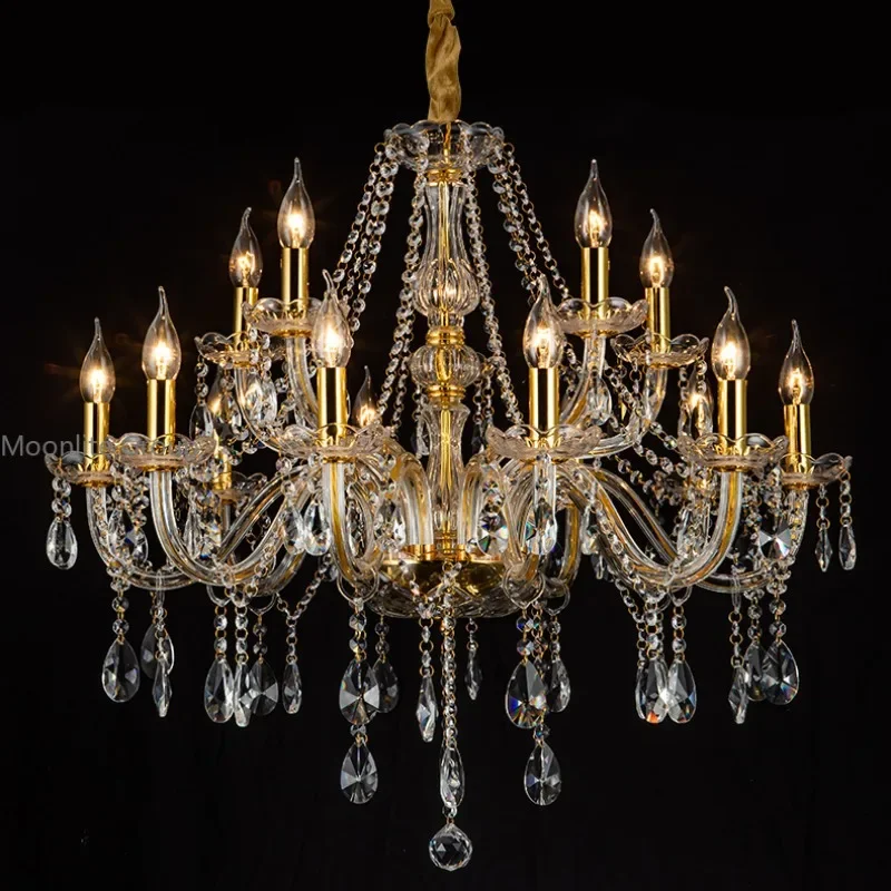 Golden Crystal Chandelier Modern Light Luxury  Ceiling Lamp Glossy Candle Crystal Pandant Lamps 8/10/12 heads