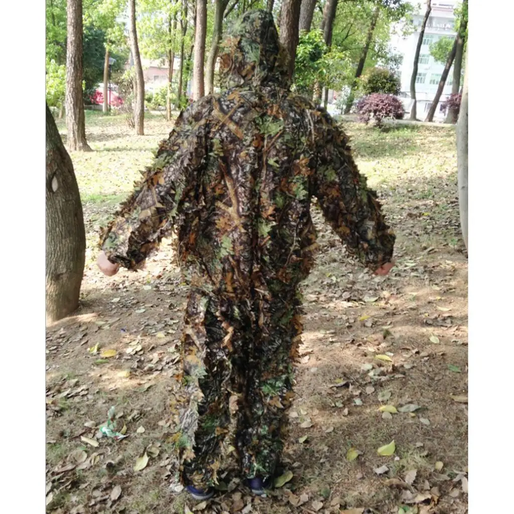 

Kids/ Adults 3D Leafy Ghillie Suit, Forest Woodland Camo Costume Clothing Breathable Hooded Apparel Suit for Hunting, Hiking &
