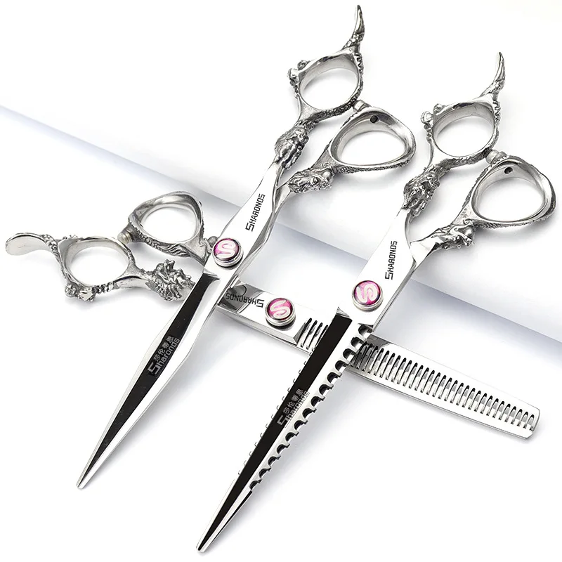 

6 "7" Japanese Barber Scissors Serrated Flat Scissors Sparse Scissors Set Hair Clipper