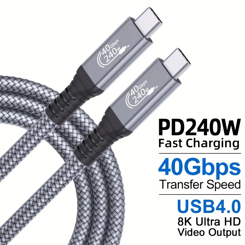 

240W C C USB4 cable fast charging 20Gbps high speed data transfer cable USB C male-to-male nylon weave for Thunderbolt 3 4 5