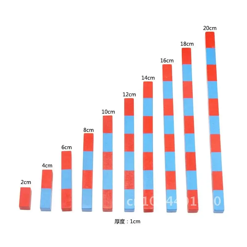 Juguete de matemáticas Montessori de tamaño pequeño, varillas azules y rojas, caja de palos, varillas rojas digitales 1-10 con caja de madera, juguetes para niños de aprendizaje temprano
