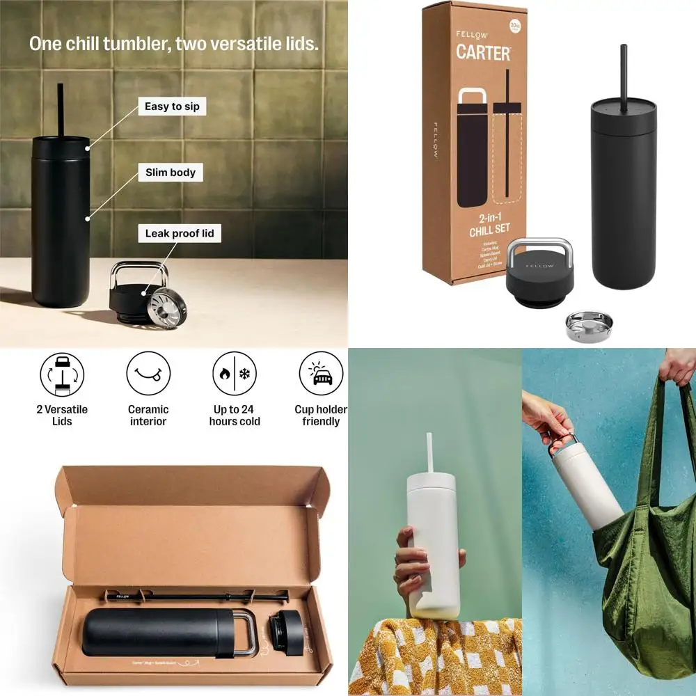 

Бутылка для воды с двойной крышкой на 20 унций — герметичная с металлической ручкой и крышкой для холодной соломы — нержавеющая сталь с вакуумной изоляцией — матовый черный