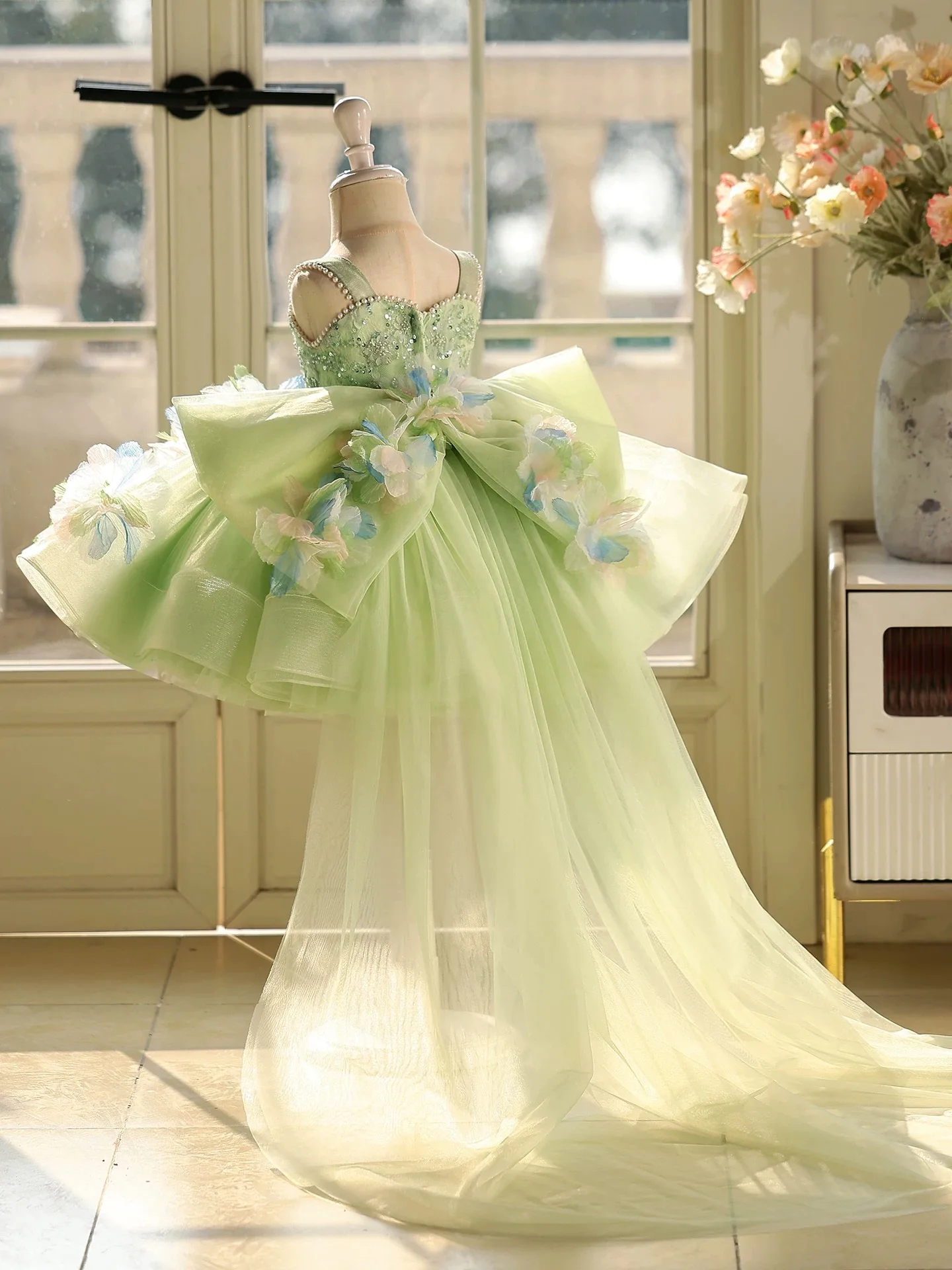 Baby First Birthday Dress 0-12 years old girl's princess dress with big bow wedding flower girl dress luxurToddler pageant dress