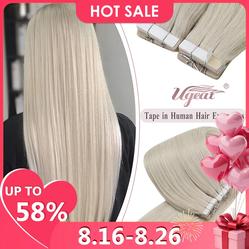Ugeat Tape In Extensiones de Cabello Humano Real Brasileño Remy Lacio Sin Costuras Piel Weft para Mujeres Balayage 20P/40P