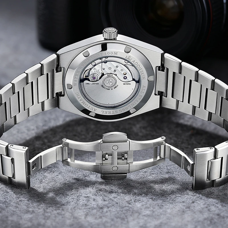 AddiesKin K008 Japan Miyota 9015 Automatic Movement 24 Jewels 28800bph 42h Power Reserve Ultra Thin 10mm Skeleton Case Back view 6