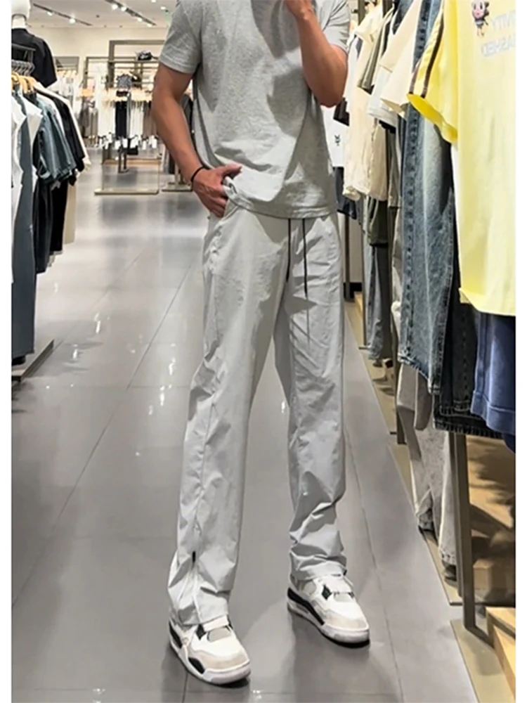 

Мужские летние тонкие дышащие спортивные повседневные брюки American Sle Qui Dry Ice Skin, прямые расклешенные брюки с боковой молнией