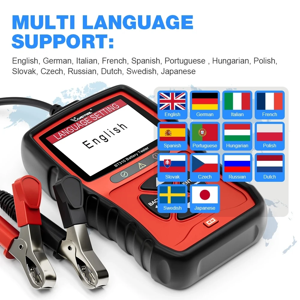 12V/24V Vdiagtool BT310 Car Battery Tester Cranking&Charging Test Automotive Battery Analyzer 14 Languages Lifetime Free Update