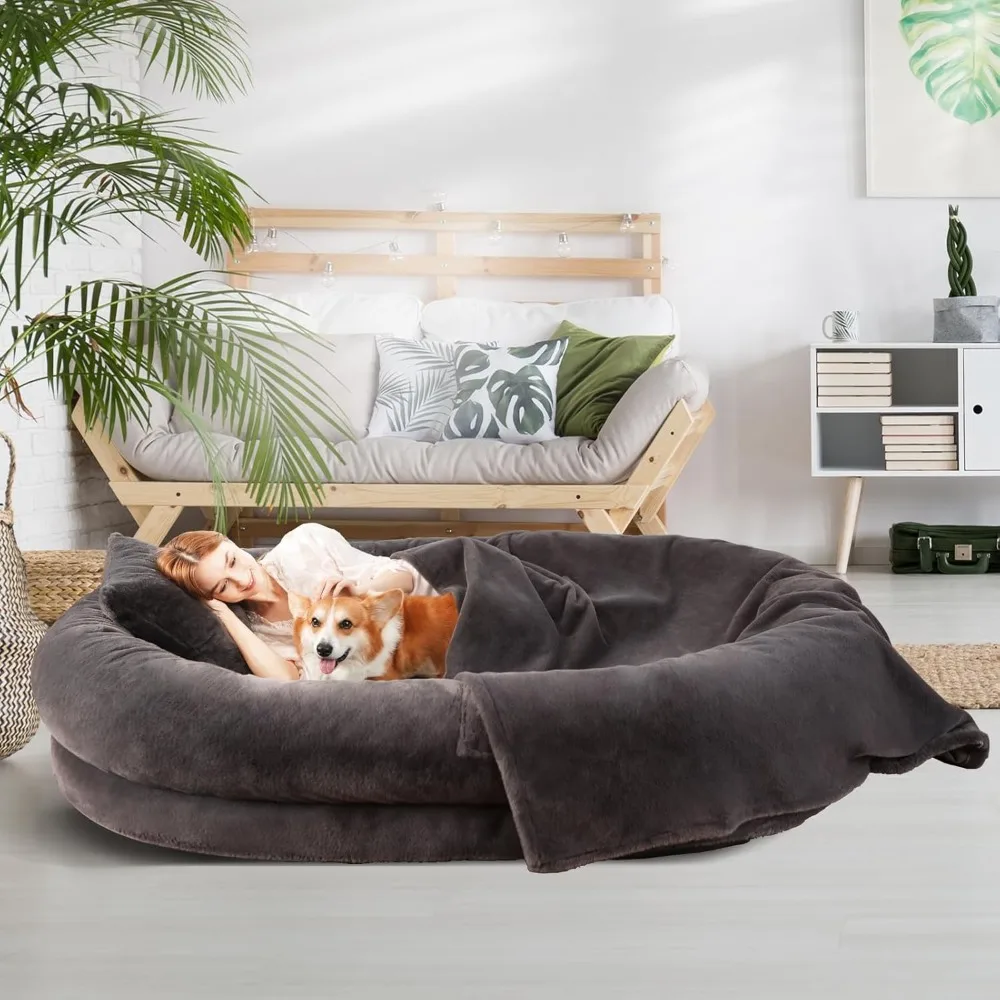 

Human Dog Bed for Adult Kids, 70"x33"x12" Washable Faux Fur Human Size Dog Bed for People Doze Off, Orthopedic Removable Giant A