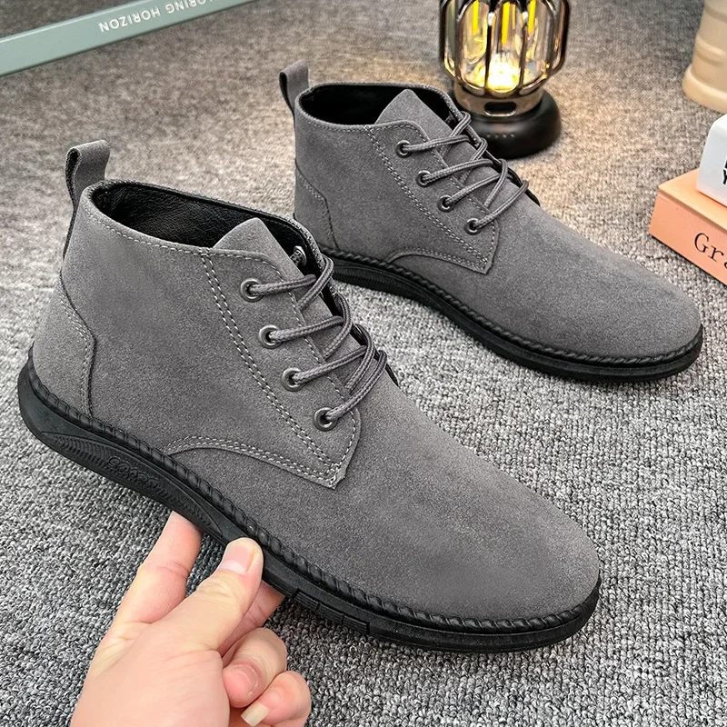 Men Shoes Luxury Suede Men Chelsea Boots 2024 New Comfortable Lace Up Ankle Boots Outdoor Casual High Quality Men Boots hombre