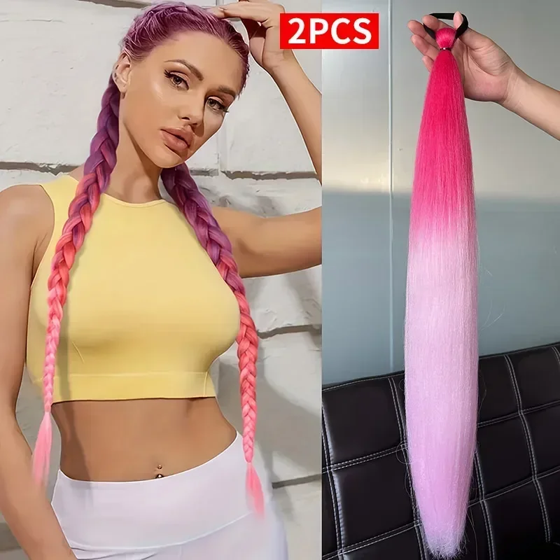 جديد حفلة جدائل شعر صناعية طويل مستقيم لتقوم بها بنفسك مضفر ذيل حصان هيربيسي النساء إكسسوارات الشعر لحفلة المرحلة #4